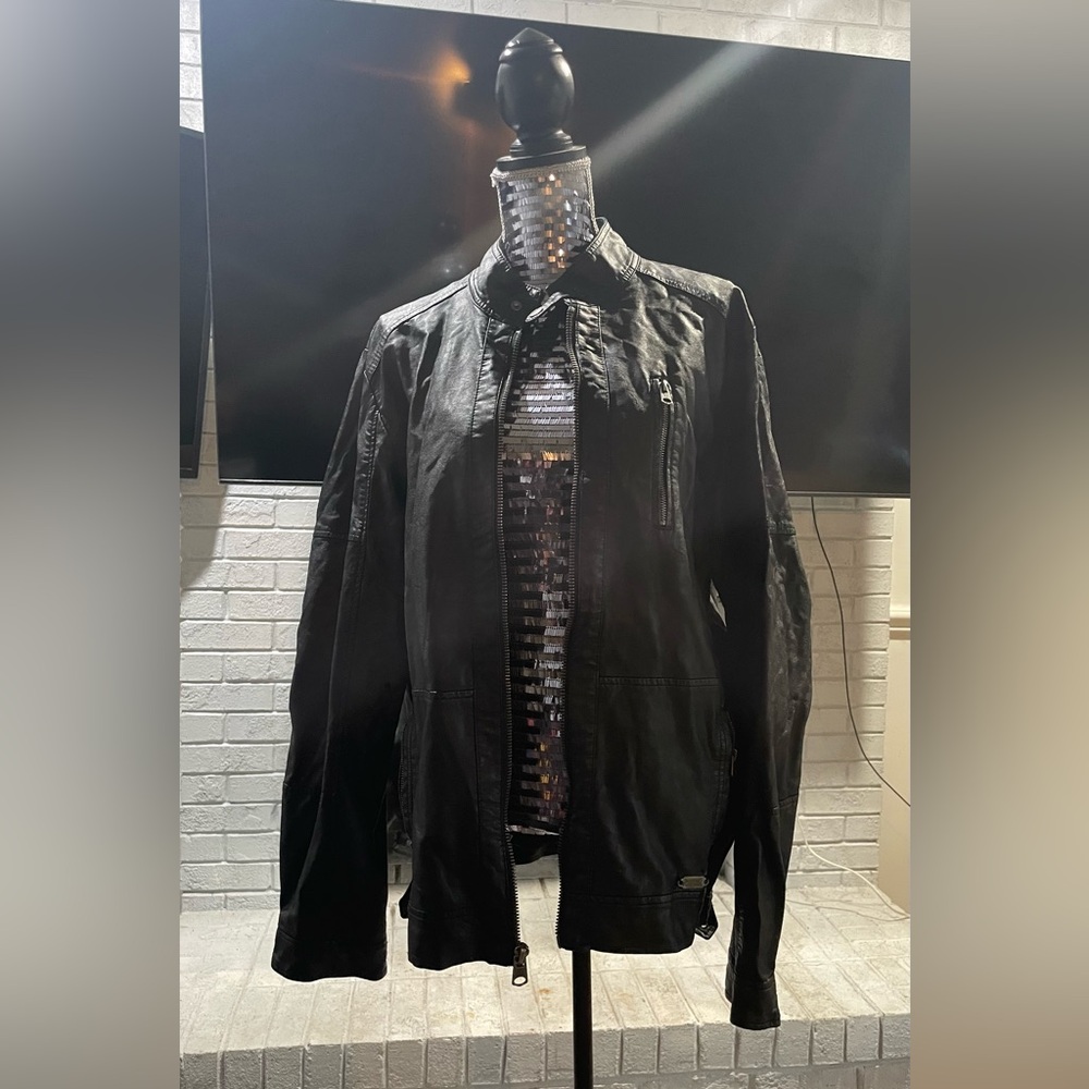 David Bitton Genuine Leather Cafe Racer Lambskin Leather Jacket, Size L, Buffalo
